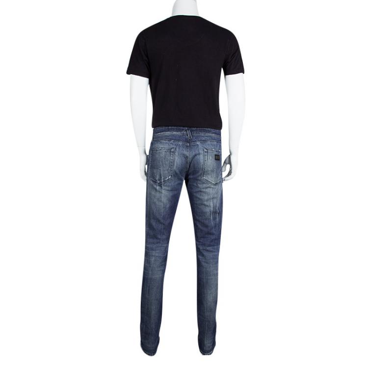 Pre Owned Dolce and Gabbana Indigo Faded Effect Distressed Sretch Denim Jeans XXL