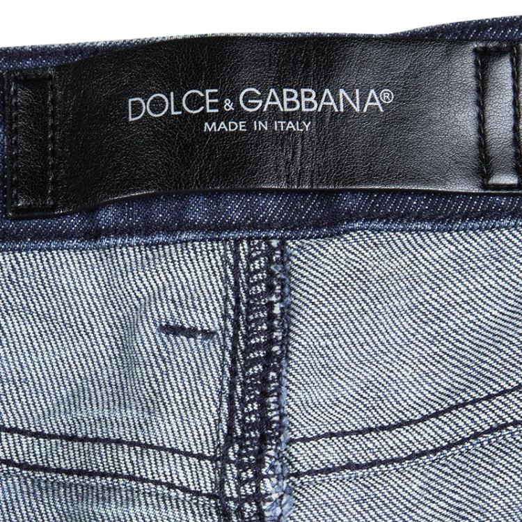 Pre Owned Dolce and Gabbana Indigo Faded Effect Distressed Sretch Denim Jeans XXL
