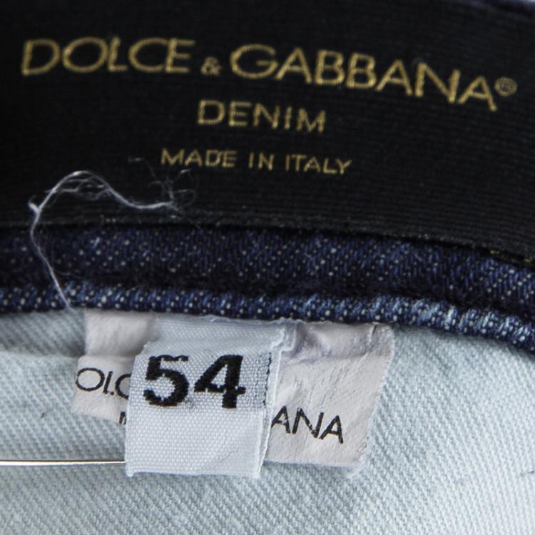 Pre Owned Dolce and Gabbana Indigo Faded Effect Distressed Sretch Denim Jeans XXL