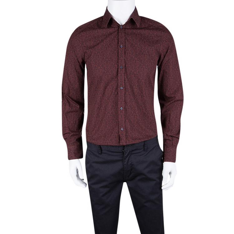 Pre Owned Dolce and Gabbana Gold Maroon Floral Printed Button Front Shirt M