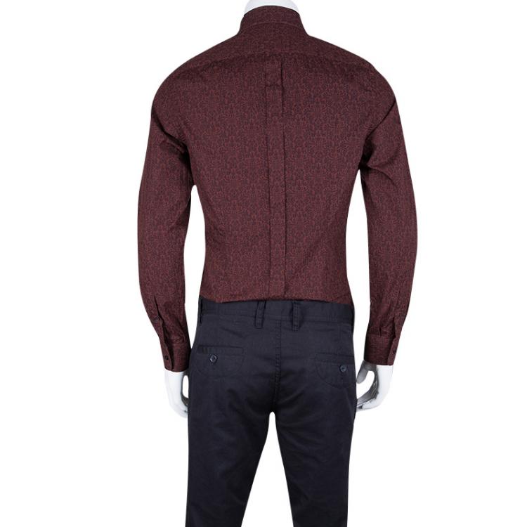 Pre Owned Dolce and Gabbana Gold Maroon Floral Printed Button Front Shirt M