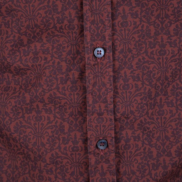 Pre Owned Dolce and Gabbana Gold Maroon Floral Printed Button Front Shirt M