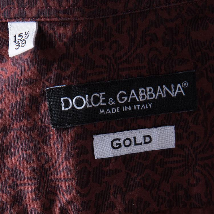 Pre Owned Dolce and Gabbana Gold Maroon Floral Printed Button Front Shirt M