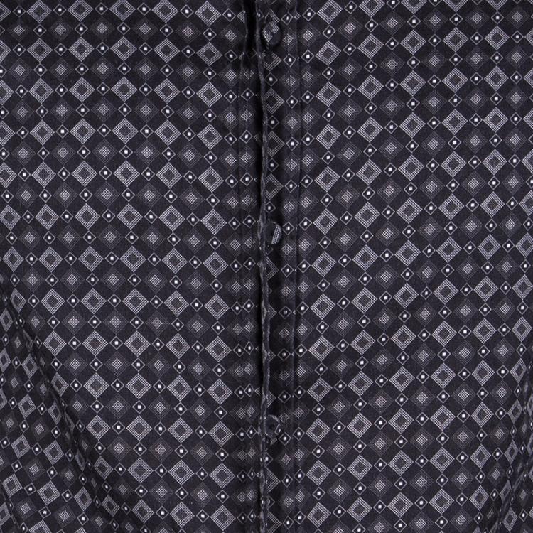 Pre Owned Dolce and Gabbana Gold Black Cotton Diamond Patterned Button Front Shirt L