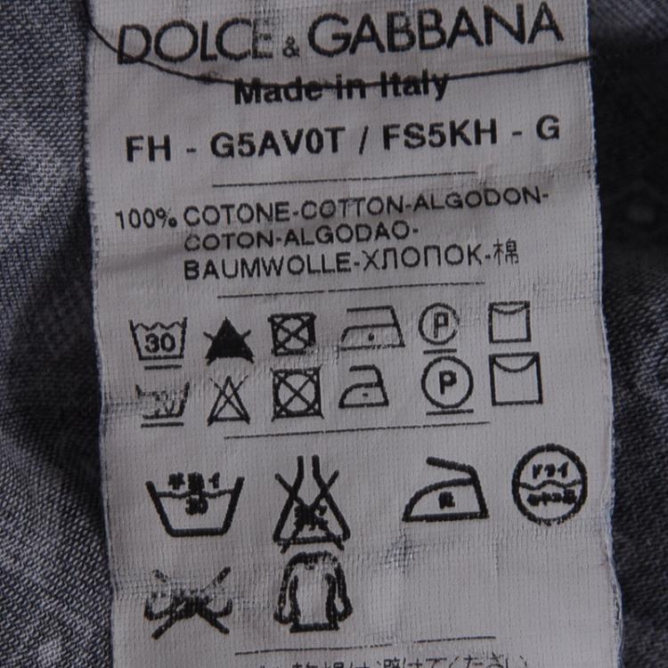 Pre Owned Dolce and Gabbana Gold Black Cotton Diamond Patterned Button Front Shirt L