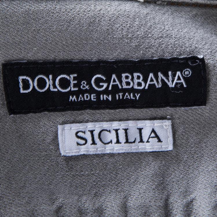 Pre Owned Dolce and Gabbana Sicilia Grey Distressed Light Wash Faded Effect Denim Shirt M