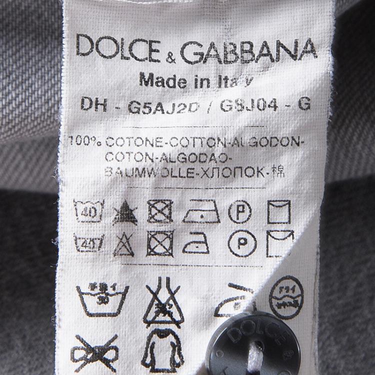 Pre Owned Dolce and Gabbana Sicilia Grey Distressed Light Wash Faded Effect Denim Shirt M