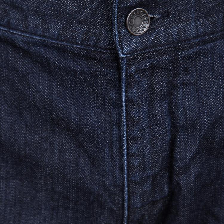 Pre Owned Dolce and Gabbana 14 Gold Indigo Dark Wash Denim Straight Fit Jeans M