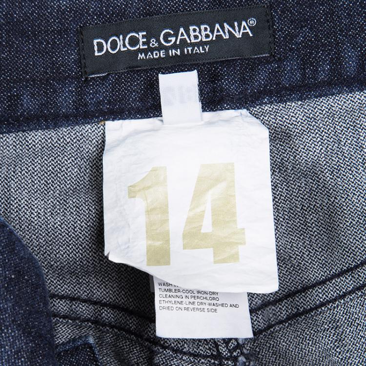 Pre Owned Dolce and Gabbana 14 Gold Indigo Dark Wash Denim Straight Fit Jeans M