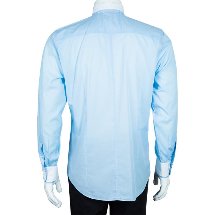 Pre Owned Dolce and Gabbana Men's Light Blue Contrast Collar Shirt M