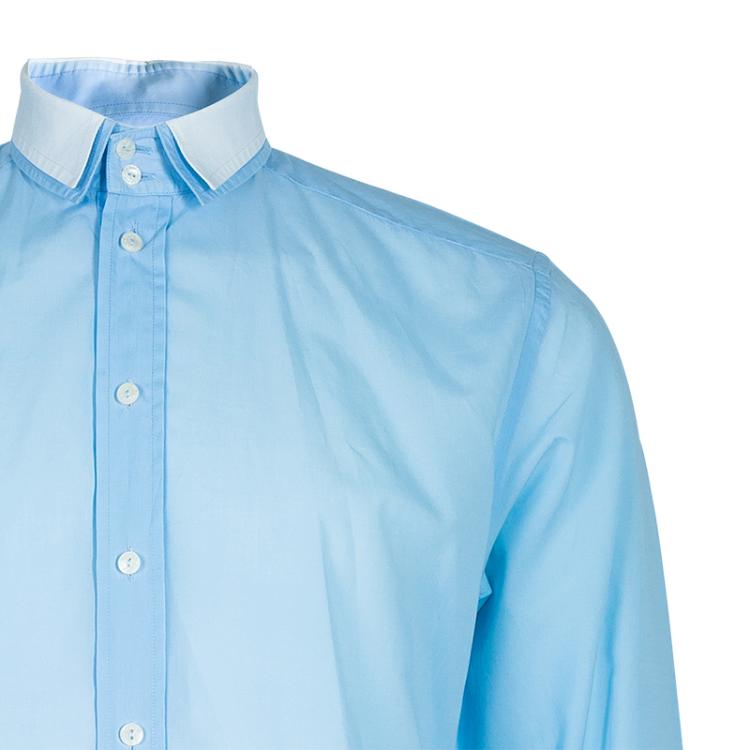 Pre Owned Dolce and Gabbana Men's Light Blue Contrast Collar Shirt M