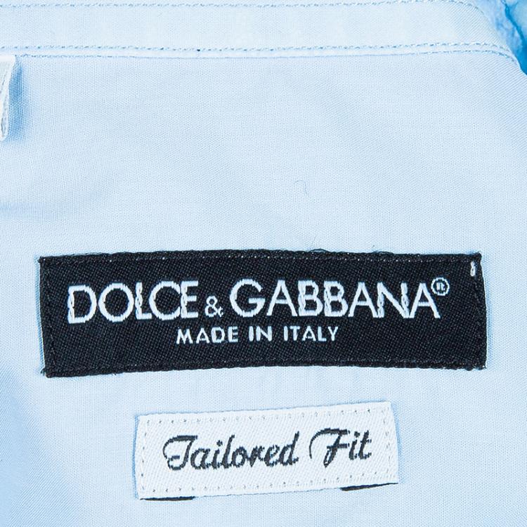 Pre Owned Dolce and Gabbana Men's Light Blue Contrast Collar Shirt M