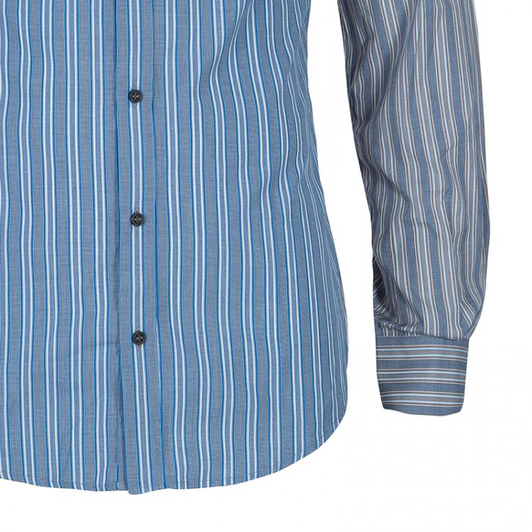 Pre Owned Dolce and Gabbana Men's Grey and Blue Striped Shirt M