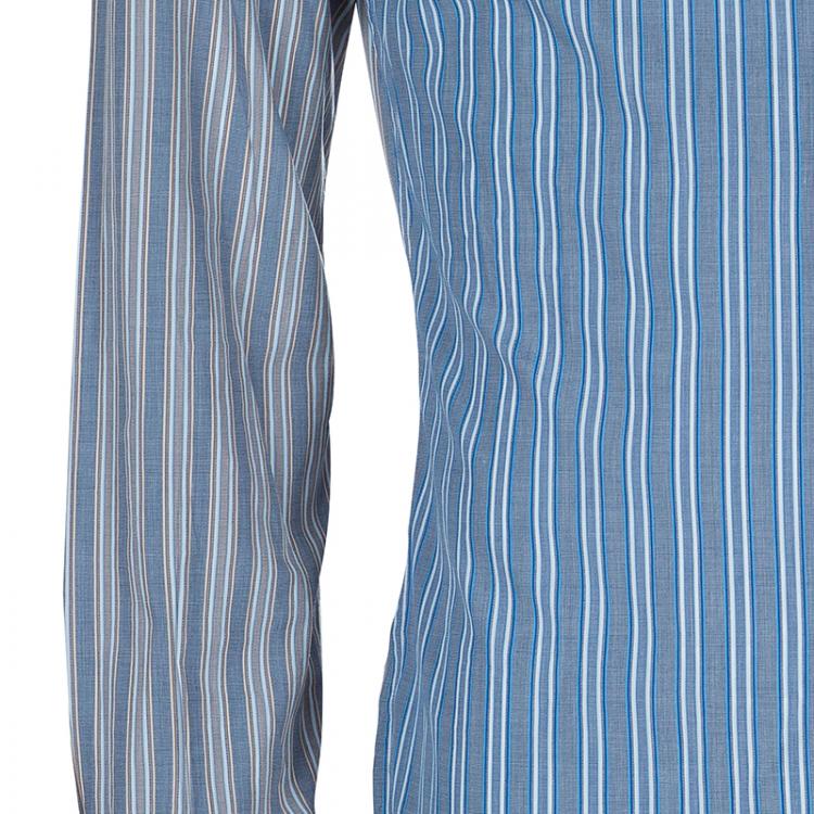 Pre Owned Dolce and Gabbana Men's Grey and Blue Striped Shirt M