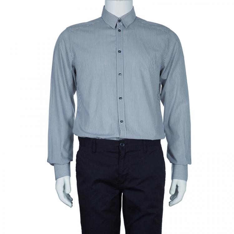 Pre Owned Dolce and Gabbana Men's Gray and White Striped Men's Shirt M
