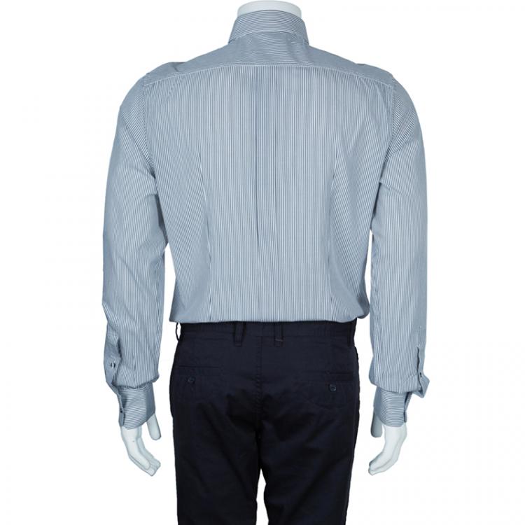 Pre Owned Dolce and Gabbana Men's Gray and White Striped Men's Shirt M