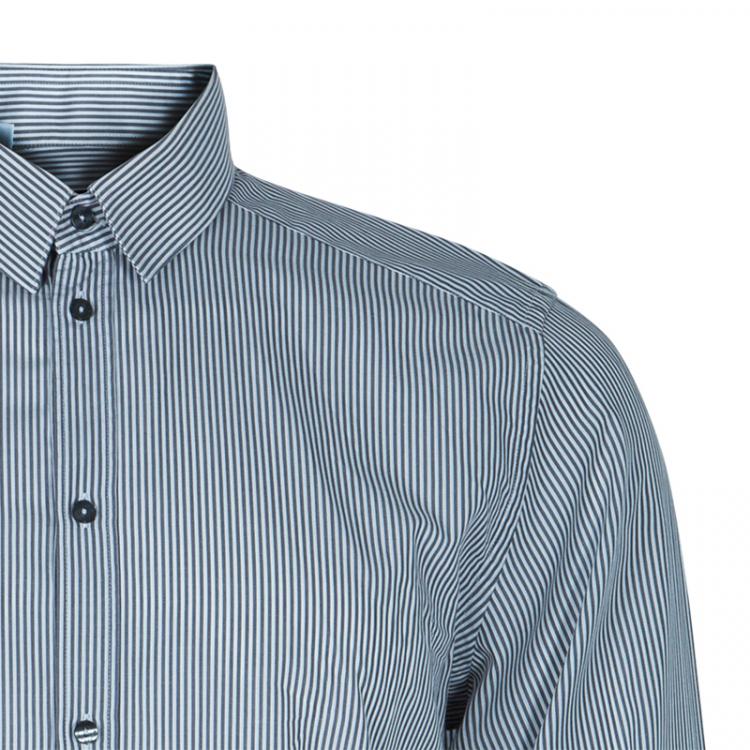 Pre Owned Dolce and Gabbana Men's Gray and White Striped Men's Shirt M
