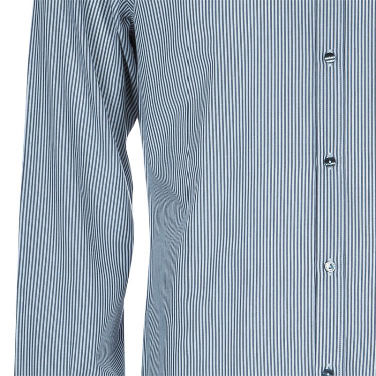 Pre Owned Dolce and Gabbana Men's Gray and White Striped Men's Shirt M