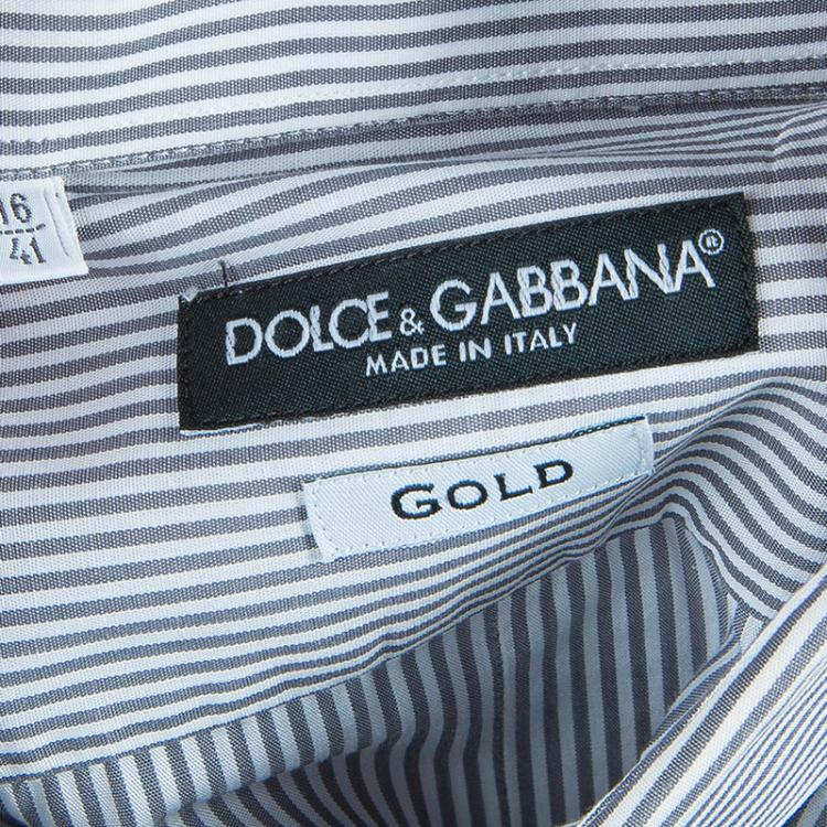 Pre Owned Dolce and Gabbana Men's Gray and White Striped Men's Shirt M