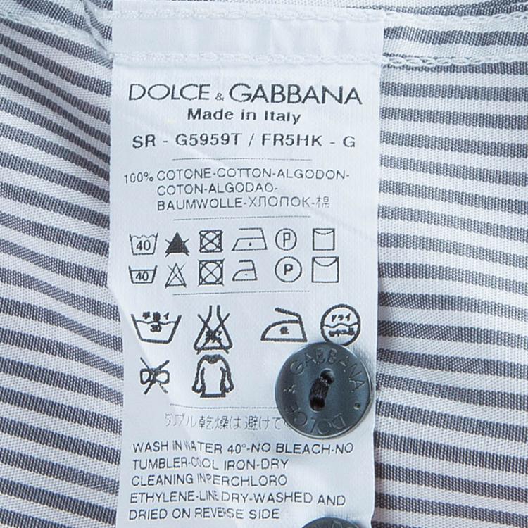 Pre Owned Dolce and Gabbana Men's Gray and White Striped Men's Shirt M