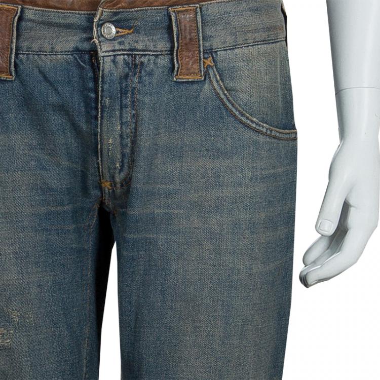 Pre Owned Dolce and Gabbana Blue Tinted Wash Faded Distressed Denim Jeans L