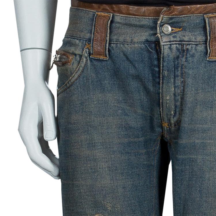 Pre Owned Dolce and Gabbana Blue Tinted Wash Faded Distressed Denim Jeans L