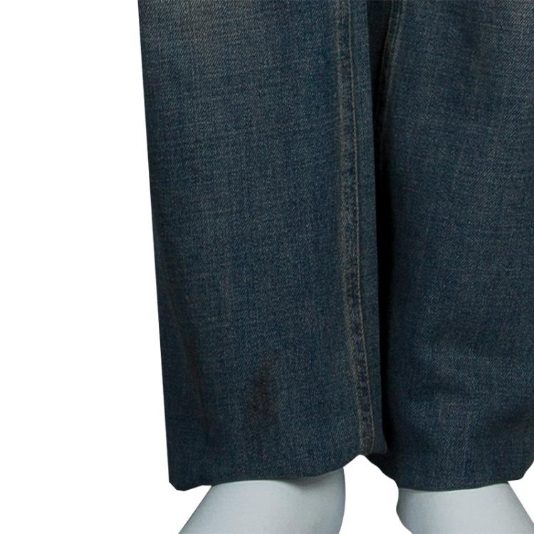 Pre Owned Dolce and Gabbana Blue Tinted Wash Faded Distressed Denim Jeans L