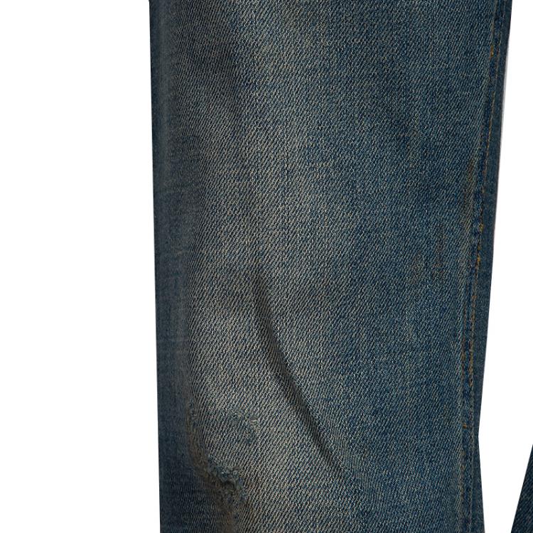Pre Owned Dolce and Gabbana Blue Tinted Wash Faded Distressed Denim Jeans L