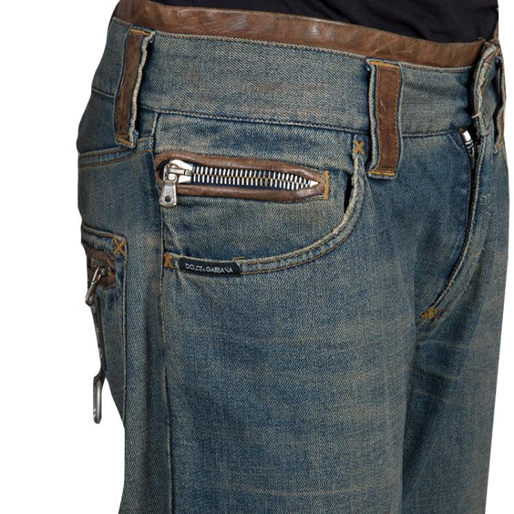 Pre Owned Dolce and Gabbana Blue Tinted Wash Faded Distressed Denim Jeans L