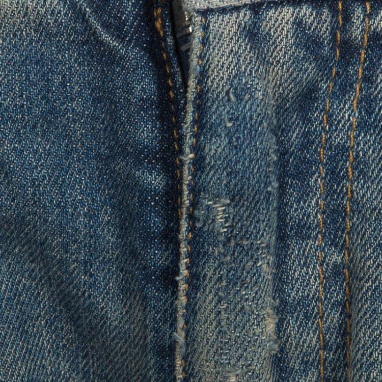 Pre Owned Dolce and Gabbana Blue Tinted Wash Faded Distressed Denim Jeans L