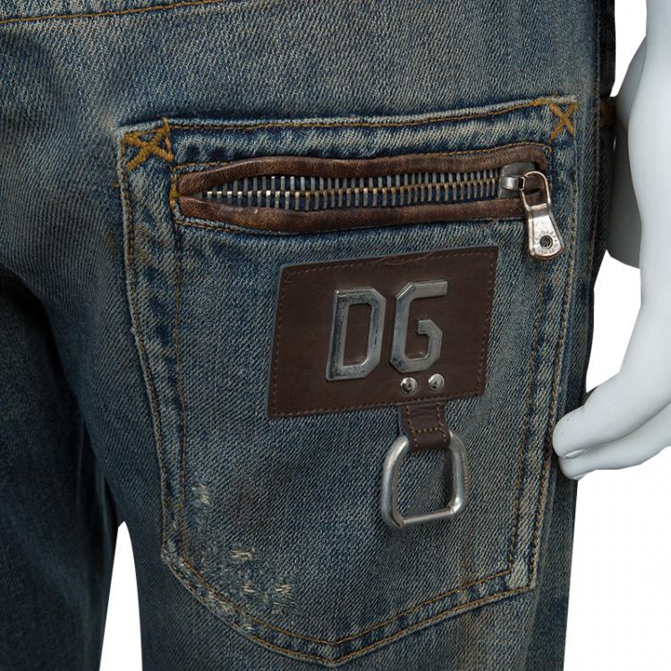Pre Owned Dolce and Gabbana Blue Tinted Wash Faded Distressed Denim Jeans L