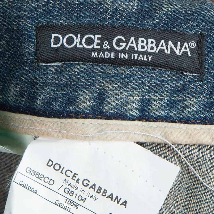 Pre Owned Dolce and Gabbana Blue Tinted Wash Faded Distressed Denim Jeans L