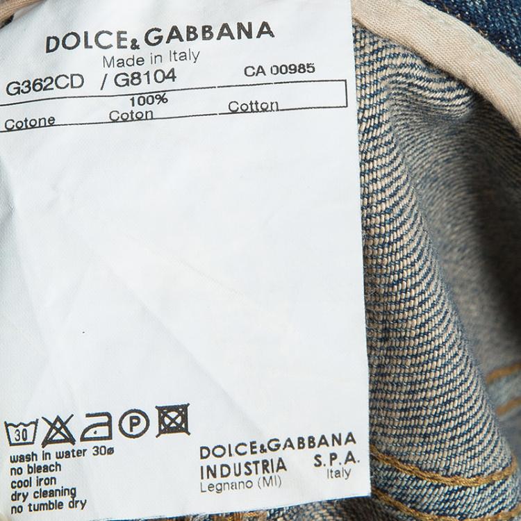 Pre Owned Dolce and Gabbana Blue Tinted Wash Faded Distressed Denim Jeans L