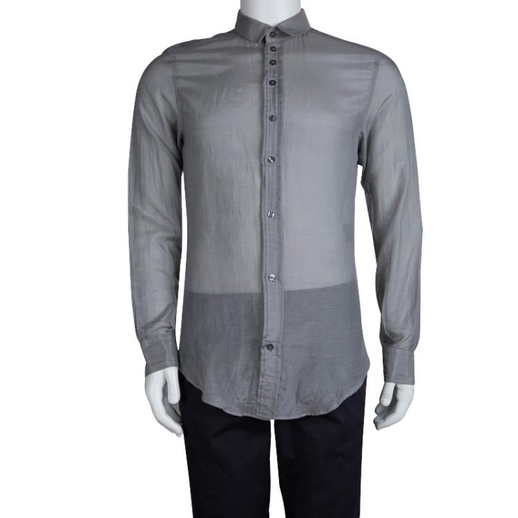 Pre Owned Dolce and Gabbana Grey Cotton Long Sleeve Button Front Shirt M