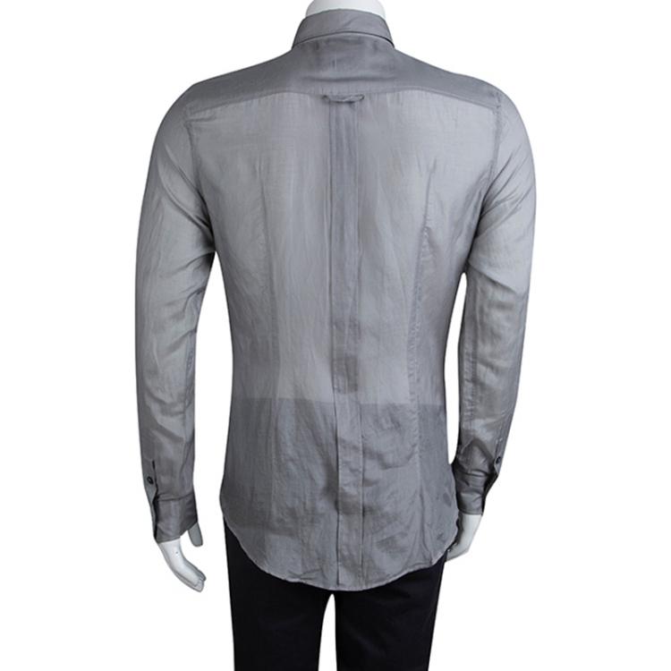 Pre Owned Dolce and Gabbana Grey Cotton Long Sleeve Button Front Shirt M