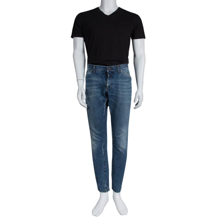 Pre Owned Dolce and Gabbana Indigo Distressed Denim Jeans L