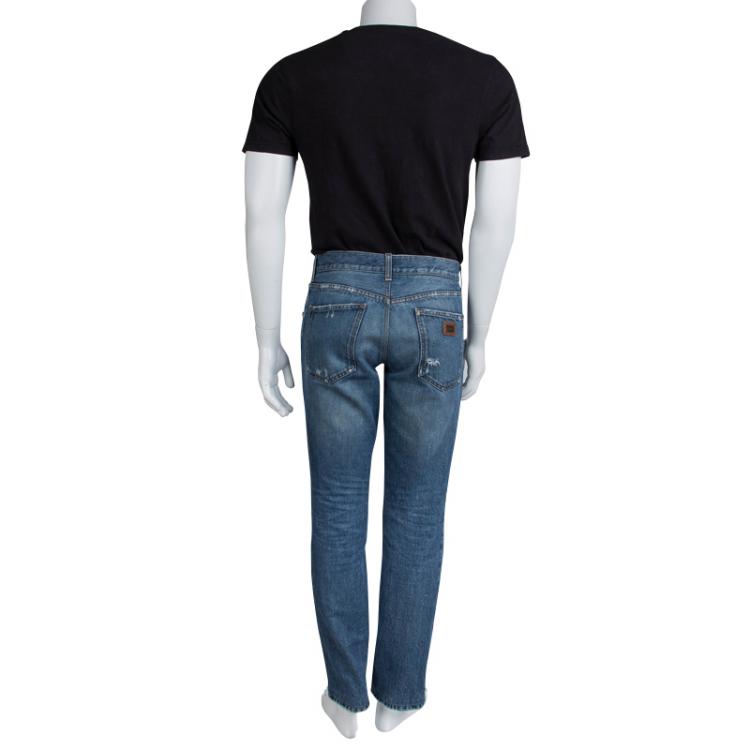 Pre Owned Dolce and Gabbana Indigo Distressed Denim Jeans L