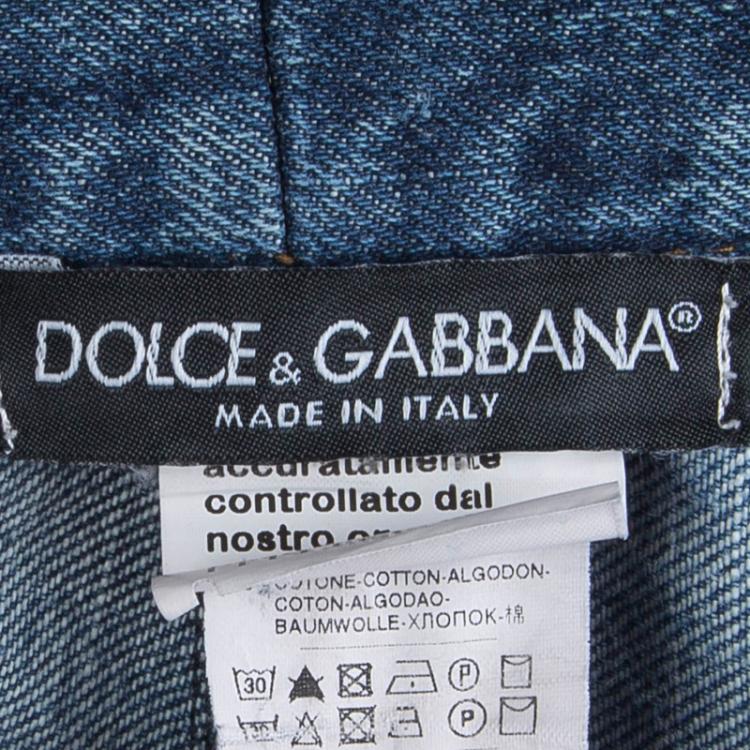 Pre Owned Dolce and Gabbana Indigo Distressed Denim Jeans L