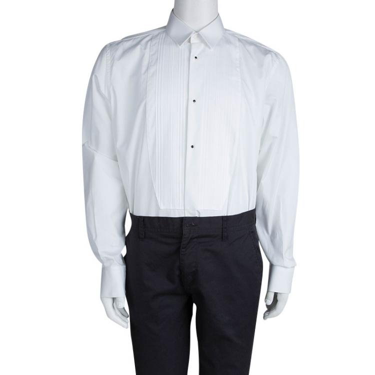 Pre Owned Dolce And Gabbana White Cotton Tuxedo Shirt L