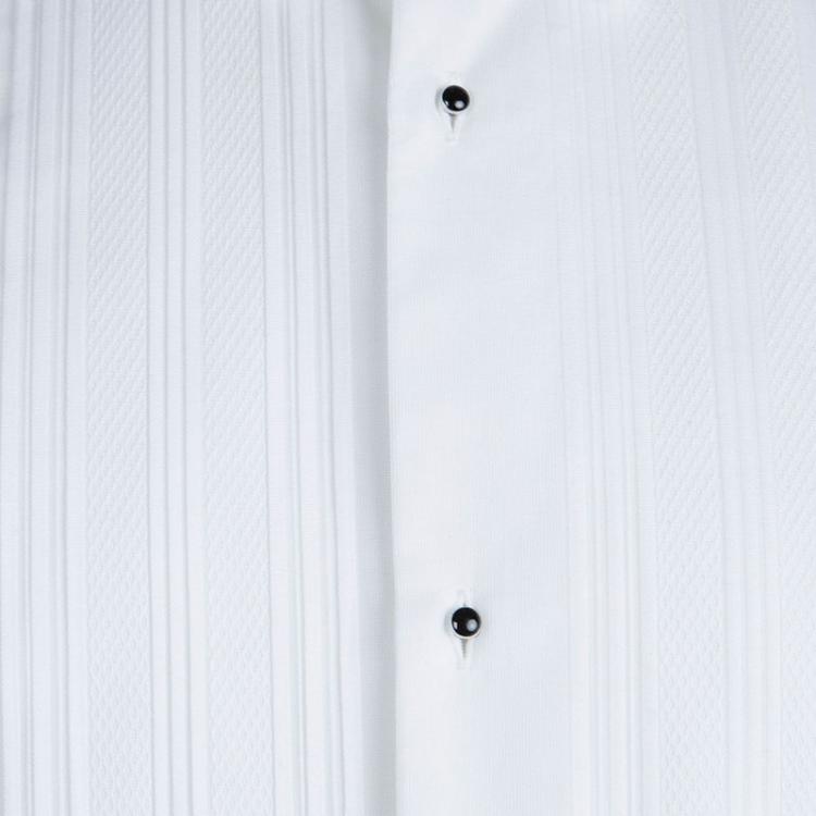 Pre Owned Dolce And Gabbana White Cotton Tuxedo Shirt L