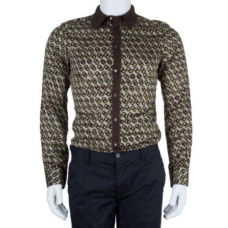 Pre Owned Dolce and Gabbana Men's Gold Fit Printed Shirt S
