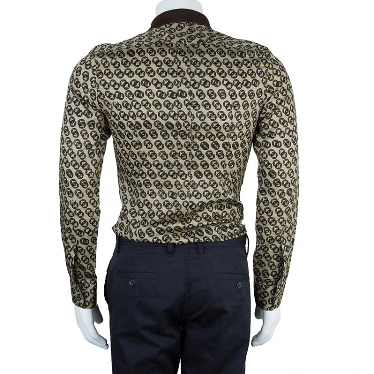 Pre Owned Dolce and Gabbana Men's Gold Fit Printed Shirt S