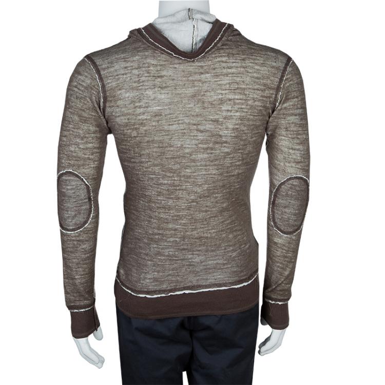 Pre Owned Dolce and Gabbana Khaki Logo Patch Detail Long Sleeve Fitted Hoodie S