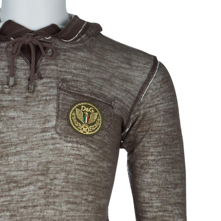 Pre Owned Dolce and Gabbana Khaki Logo Patch Detail Long Sleeve Fitted Hoodie S