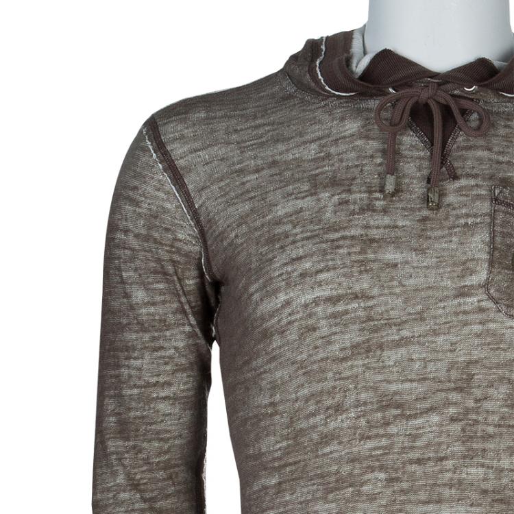 Pre Owned Dolce and Gabbana Khaki Logo Patch Detail Long Sleeve Fitted Hoodie S