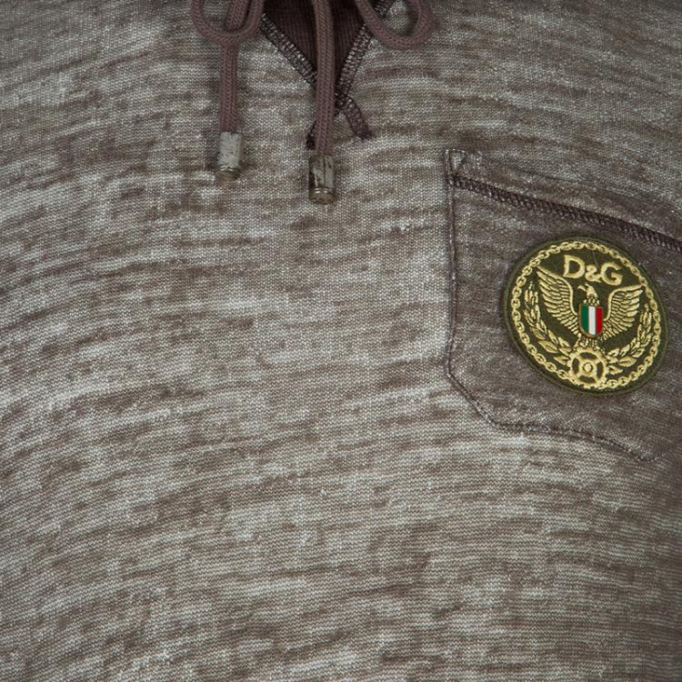 Pre Owned Dolce and Gabbana Khaki Logo Patch Detail Long Sleeve Fitted Hoodie S