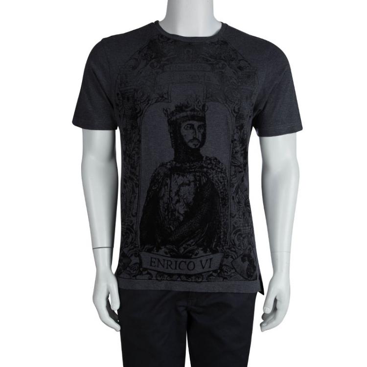 Pre Owned Dolce and Gabbana King Enrico VI Flock Printed T-shirt  M
