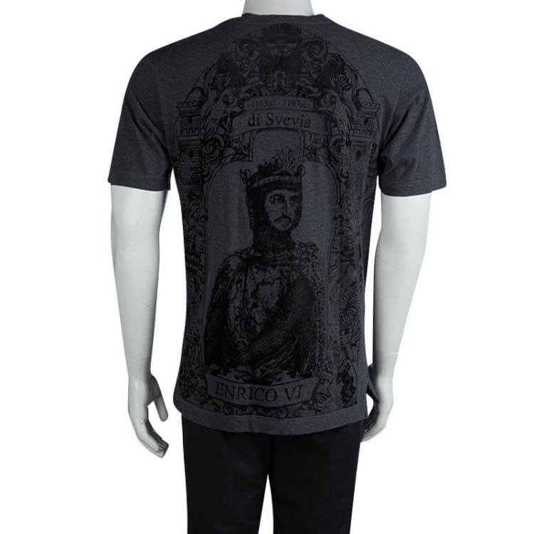 Pre Owned Dolce and Gabbana King Enrico VI Flock Printed T-shirt  M