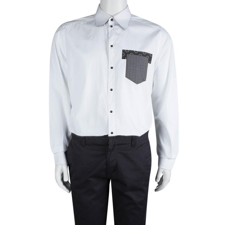 Pre Owned Dolce & Gabbana White Pocket Detail Button Front Shirt XL