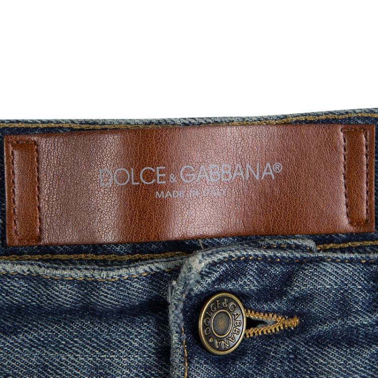 Pre Owned Dolce And Gabbana Indigo Denim Distressed Embroidery Detail Jeans 4XL